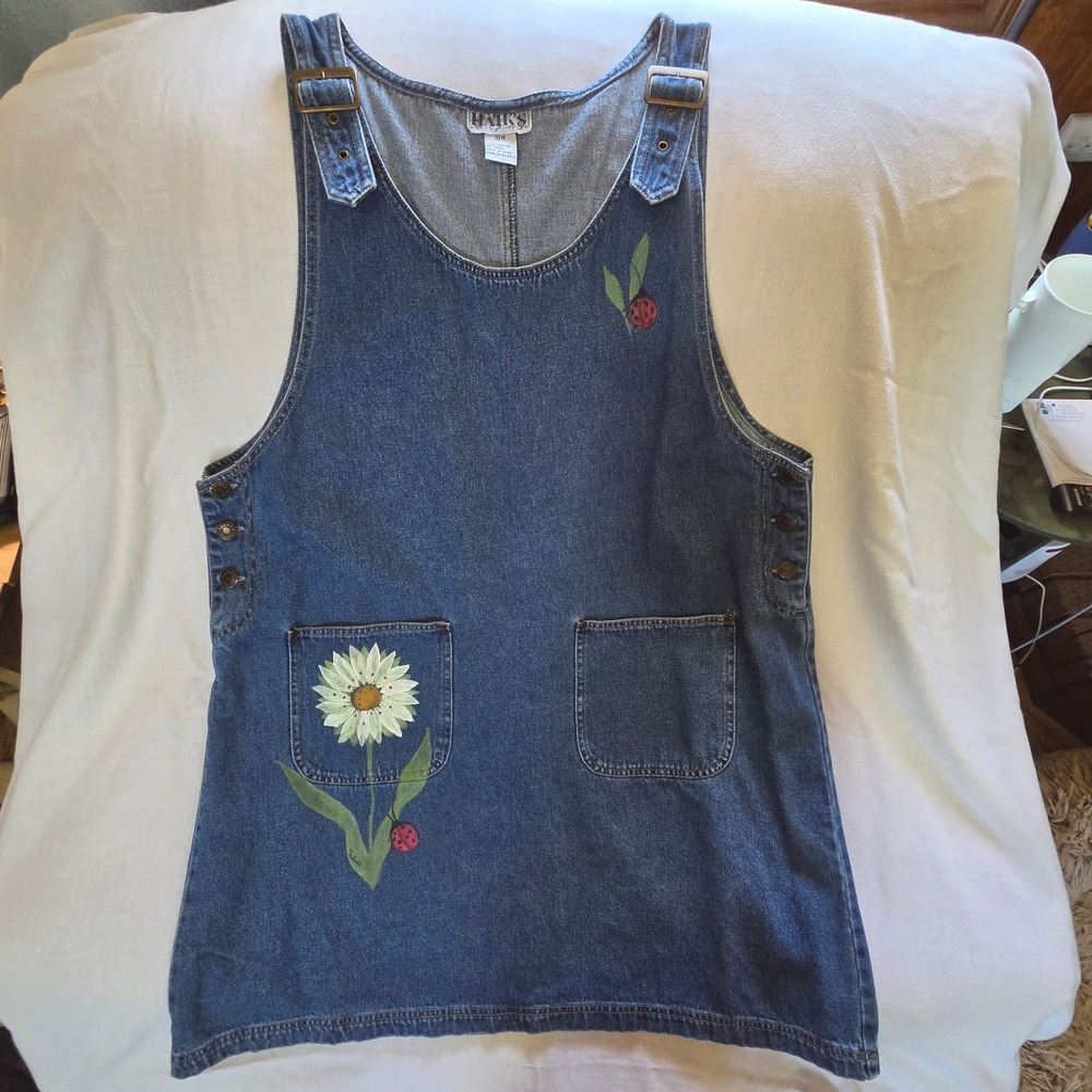 Haiks Denim Dress Womens 18W Blue Excellent Americana Ladybugs Sunflower Jumper